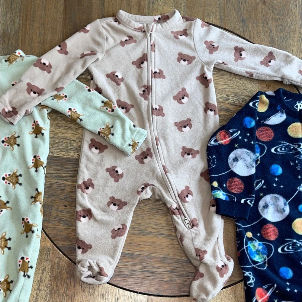 Old Navy Childrens Place Fleece Sleepers 6-9 Months Two Way Zip 3 Pack Bundle